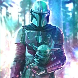 The Mandalorian and baby yoda poster print.